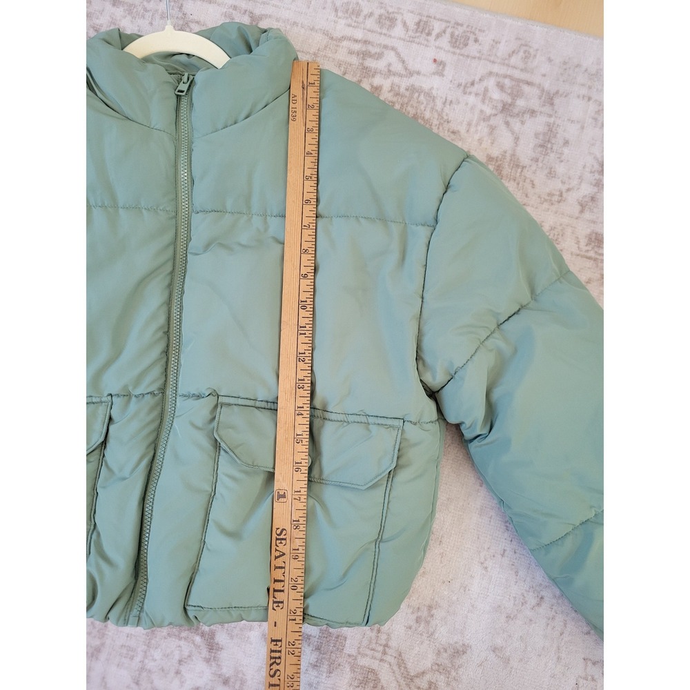 Love Tree Cropped Puffer Jacket Sage Green Quilted Zip Front Womens Large - Picture 8 of 8